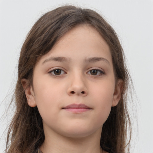 Neutral white child female with long  brown hair and brown eyes