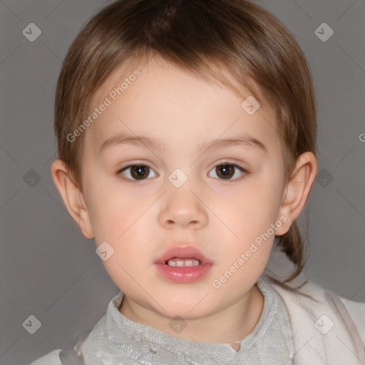 Neutral white child female with medium  brown hair and brown eyes