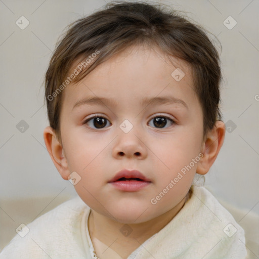 Neutral white child female with short  brown hair and brown eyes