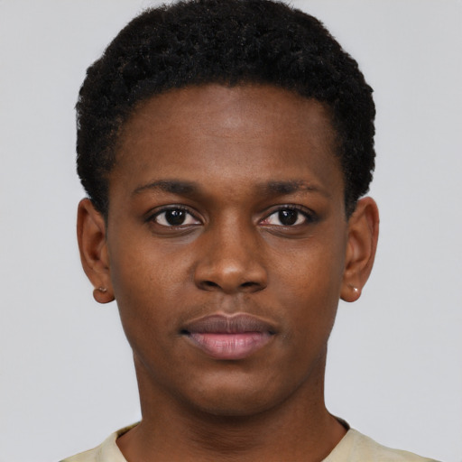 Neutral black young-adult male with short  brown hair and brown eyes