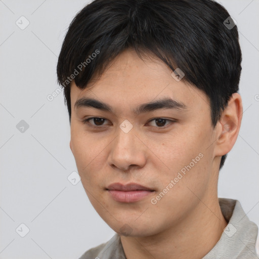 Neutral asian young-adult male with short  black hair and brown eyes