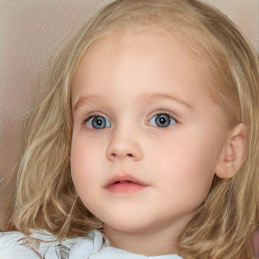 Neutral white child female with medium  brown hair and grey eyes