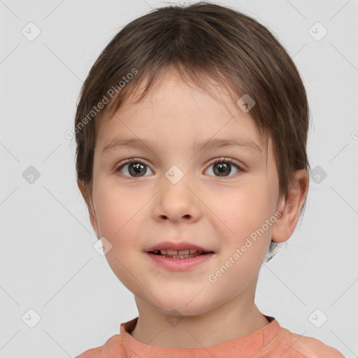 Neutral white child female with short  brown hair and brown eyes