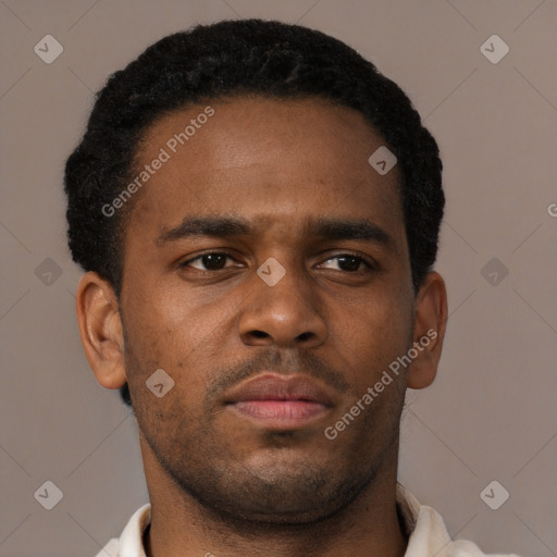 Neutral black young-adult male with short  brown hair and brown eyes
