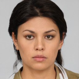 Neutral asian young-adult female with medium  brown hair and brown eyes