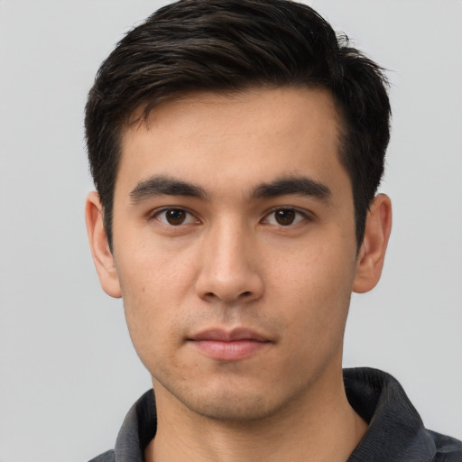 Neutral asian young-adult male with short  black hair and brown eyes