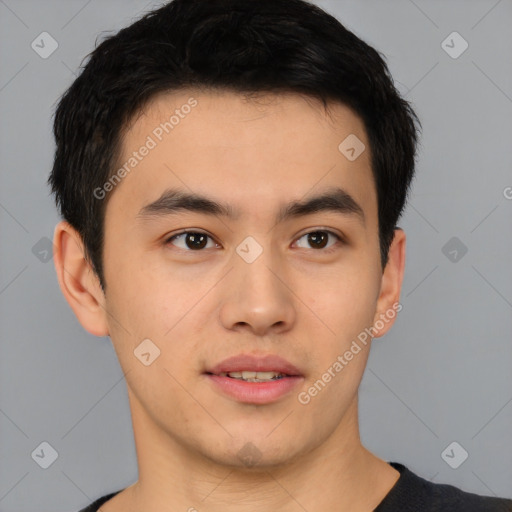 Neutral asian young-adult male with short  black hair and brown eyes