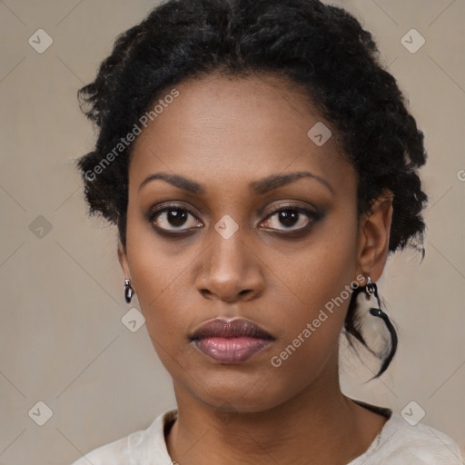 Neutral black young-adult female with medium  black hair and brown eyes