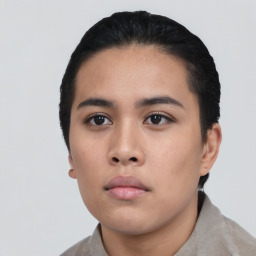 Neutral asian young-adult female with short  black hair and brown eyes