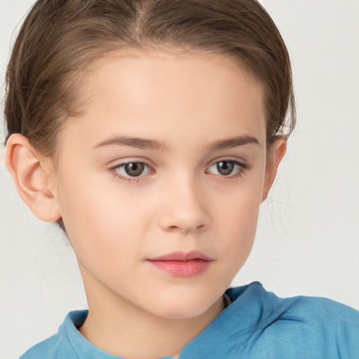 Neutral white child female with short  brown hair and brown eyes