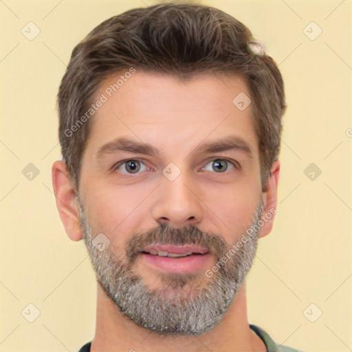 Neutral white adult male with short  brown hair and brown eyes