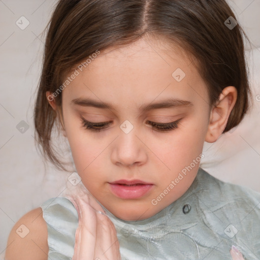 Neutral white child female with medium  brown hair and brown eyes