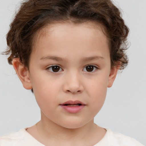 Neutral white child female with short  brown hair and brown eyes