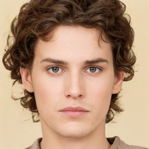 Neutral white young-adult male with medium  brown hair and brown eyes