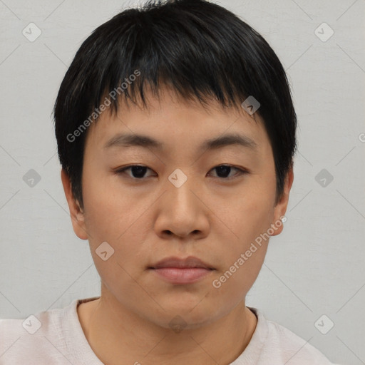 Neutral asian young-adult male with short  black hair and brown eyes