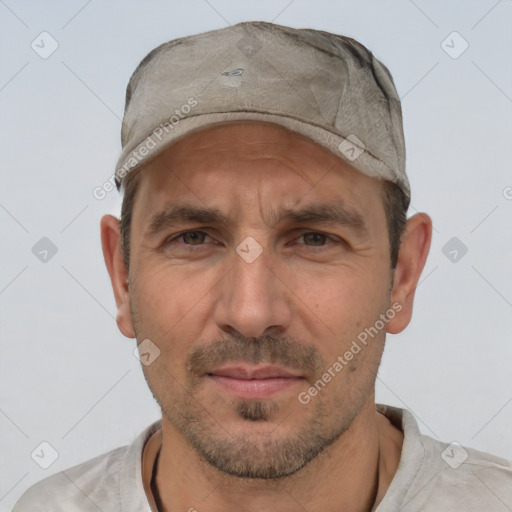 Neutral white adult male with short  brown hair and brown eyes