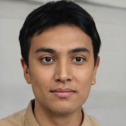 Neutral asian young-adult male with short  brown hair and brown eyes