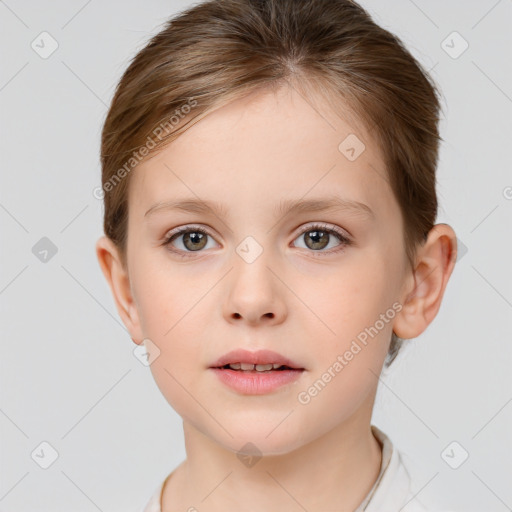 Neutral white child female with short  brown hair and brown eyes