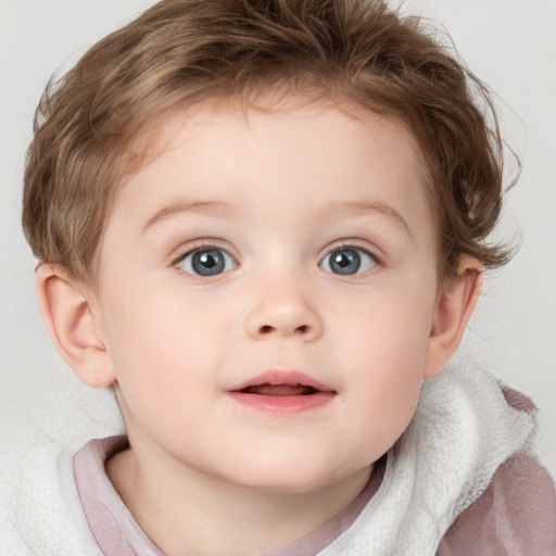 Neutral white child female with short  brown hair and blue eyes