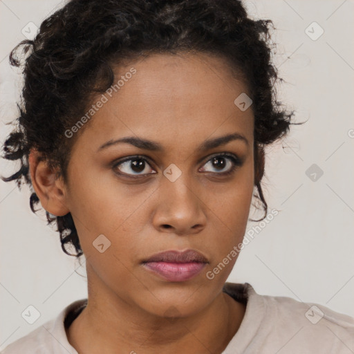 Neutral black young-adult female with short  brown hair and brown eyes