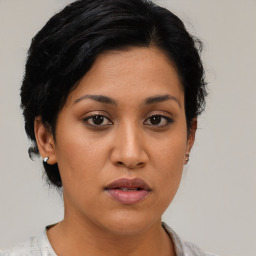 Neutral asian young-adult female with short  black hair and brown eyes