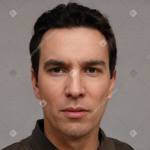 Neutral white adult male with short  brown hair and brown eyes