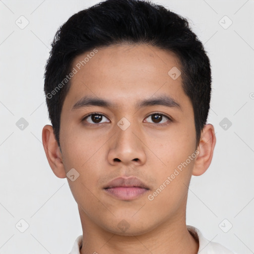 Neutral asian young-adult male with short  black hair and brown eyes