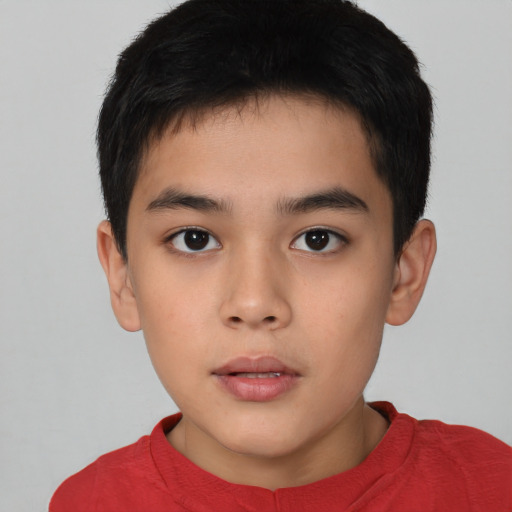 Neutral asian child male with short  brown hair and brown eyes