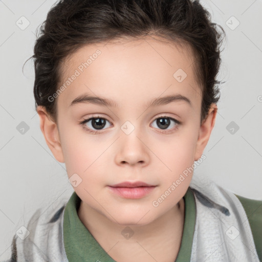 Neutral white child female with short  brown hair and brown eyes