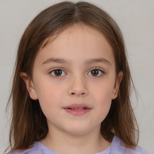 Neutral white child female with medium  brown hair and brown eyes