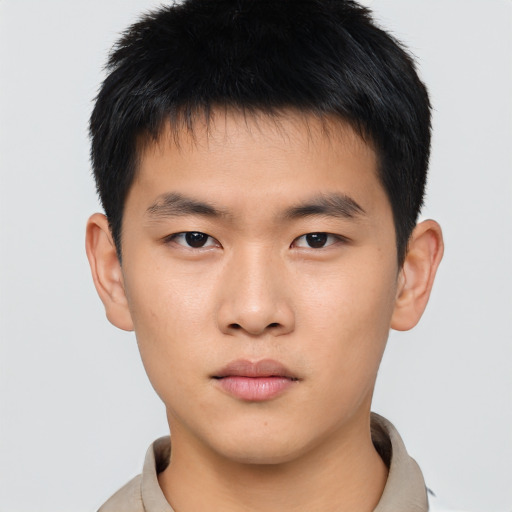 Neutral asian young-adult male with short  brown hair and brown eyes