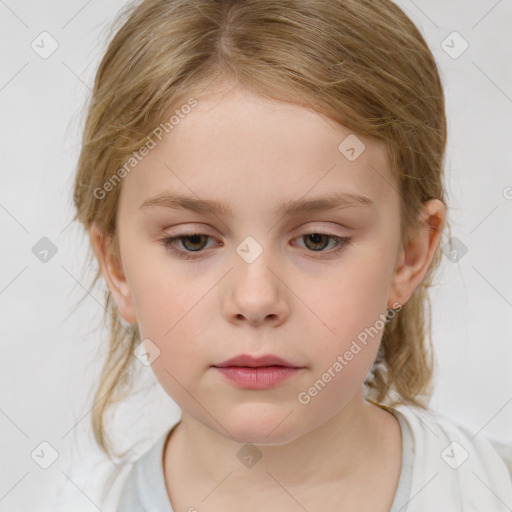 Neutral white child female with medium  brown hair and brown eyes