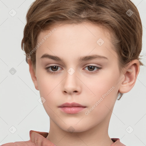 Neutral white child female with short  brown hair and brown eyes