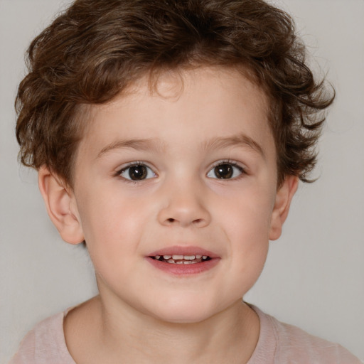 Joyful white child male with short  brown hair and brown eyes