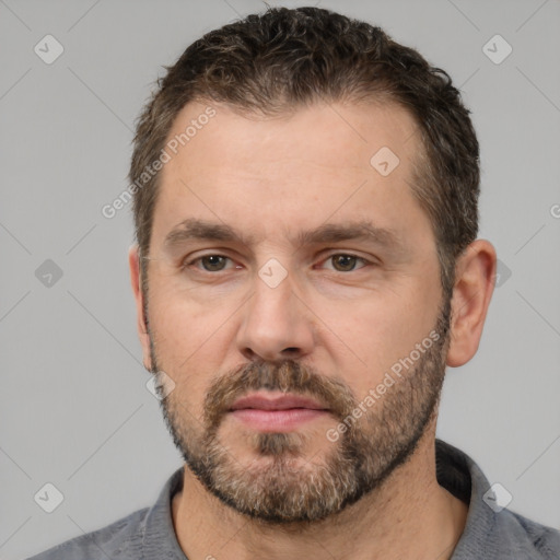 Neutral white adult male with short  brown hair and brown eyes