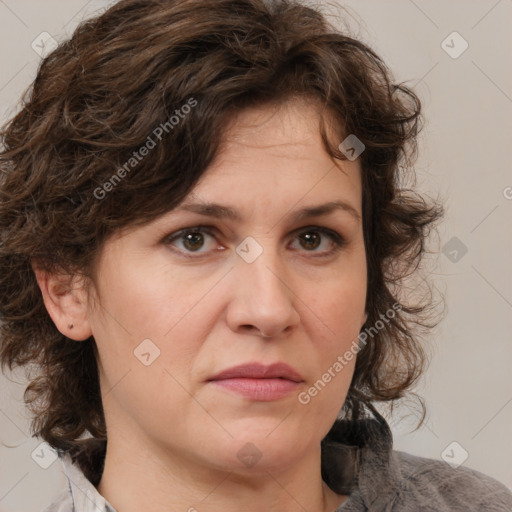 Neutral white adult female with medium  brown hair and brown eyes