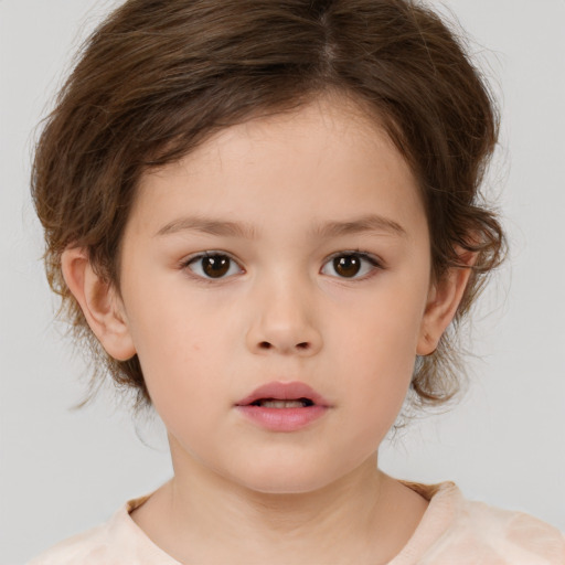 Neutral white child female with medium  brown hair and brown eyes