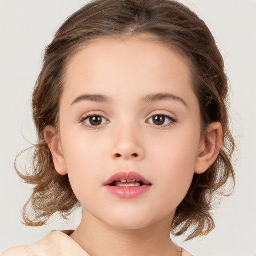 Neutral white child female with medium  brown hair and brown eyes