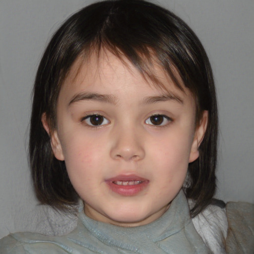 Neutral white child female with medium  brown hair and brown eyes