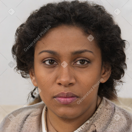 Neutral black young-adult female with short  brown hair and brown eyes