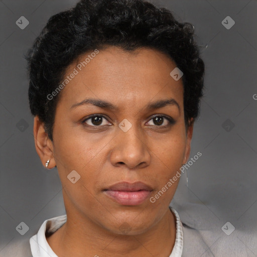 Neutral black young-adult female with short  brown hair and brown eyes