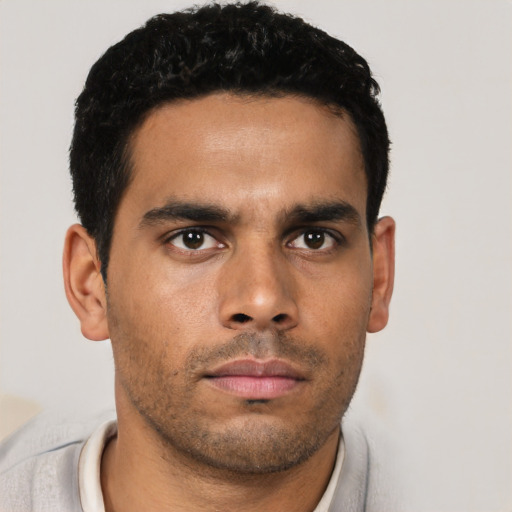 Neutral asian young-adult male with short  black hair and brown eyes