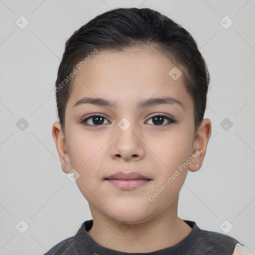 Neutral white child female with short  brown hair and brown eyes