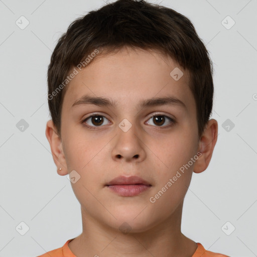 Neutral white child male with short  brown hair and brown eyes