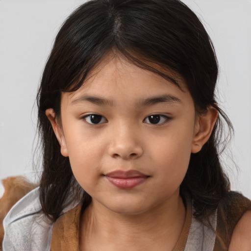 Neutral asian child female with medium  brown hair and brown eyes