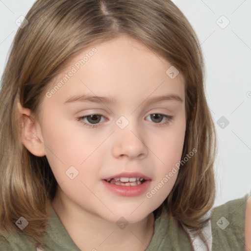 Neutral white child female with medium  brown hair and brown eyes