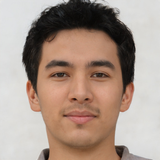 Neutral asian young-adult male with short  brown hair and brown eyes