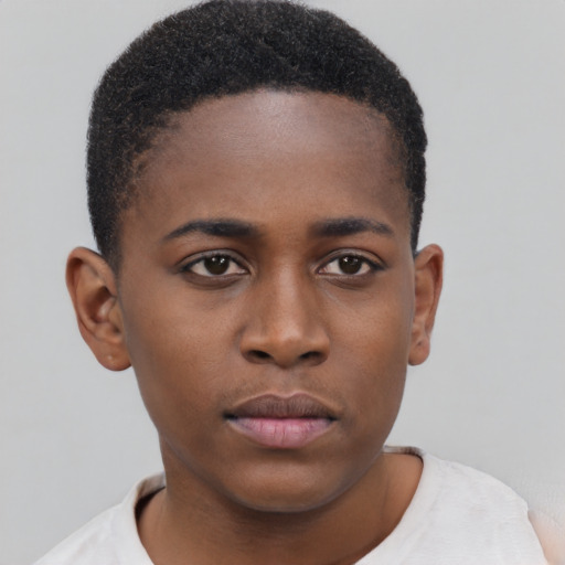Neutral black young-adult male with short  brown hair and brown eyes