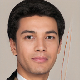 Neutral white young-adult male with short  black hair and brown eyes