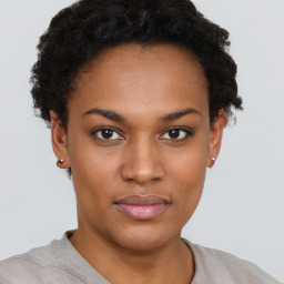 Neutral black young-adult female with short  brown hair and brown eyes